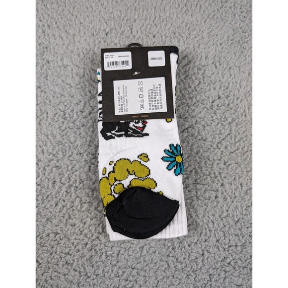 Vans Crew Socks Mens Womens 6.5-9 White Skunk Floral Logo All Over Print New - Picture 3 of 3